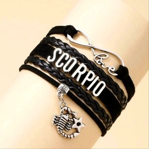 》❤️ NEW Black Scorpio Zodiac Faux Leather Braclet Charm Braided